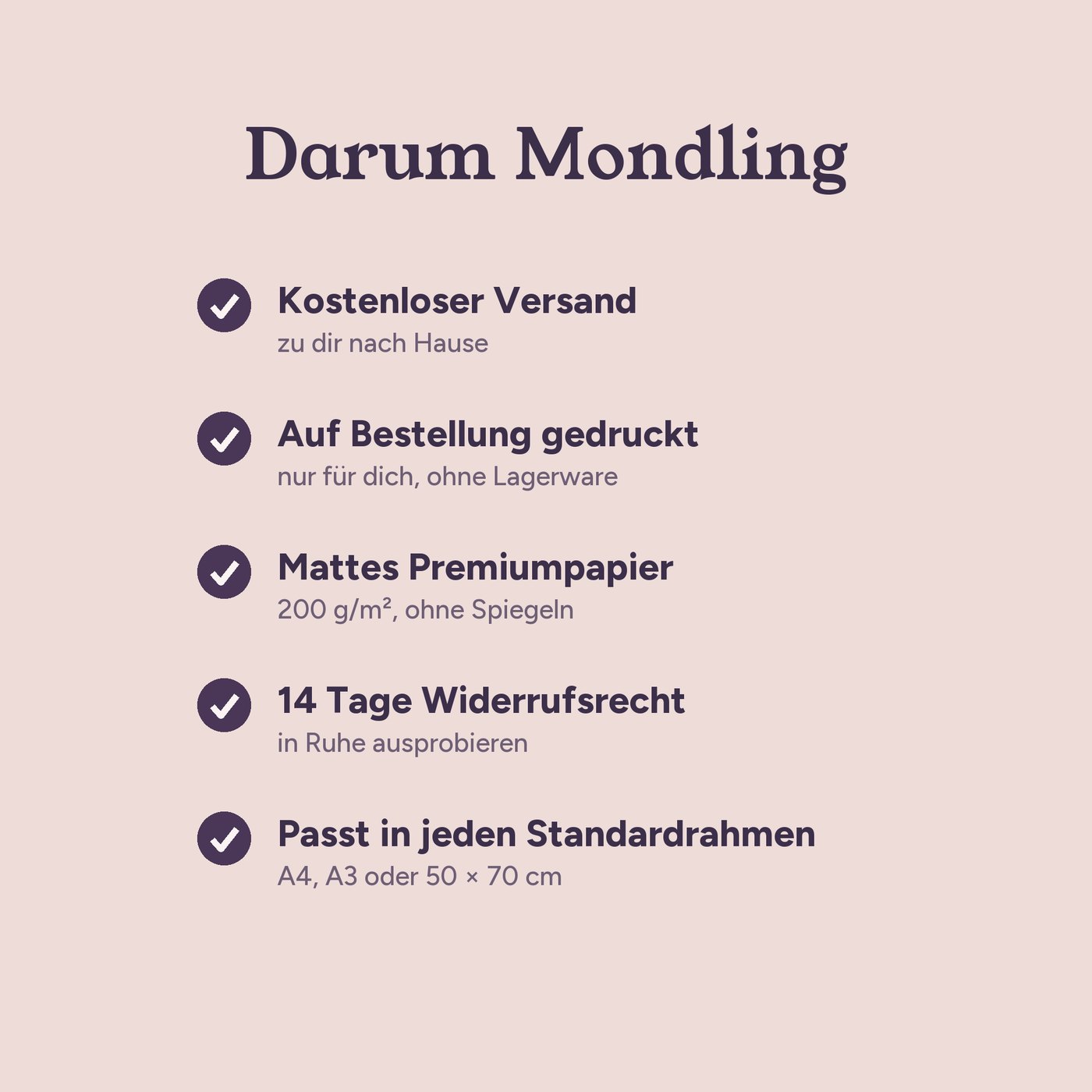 Vorteile: Versand, Druck, Papier, Widerruf, Rahmen